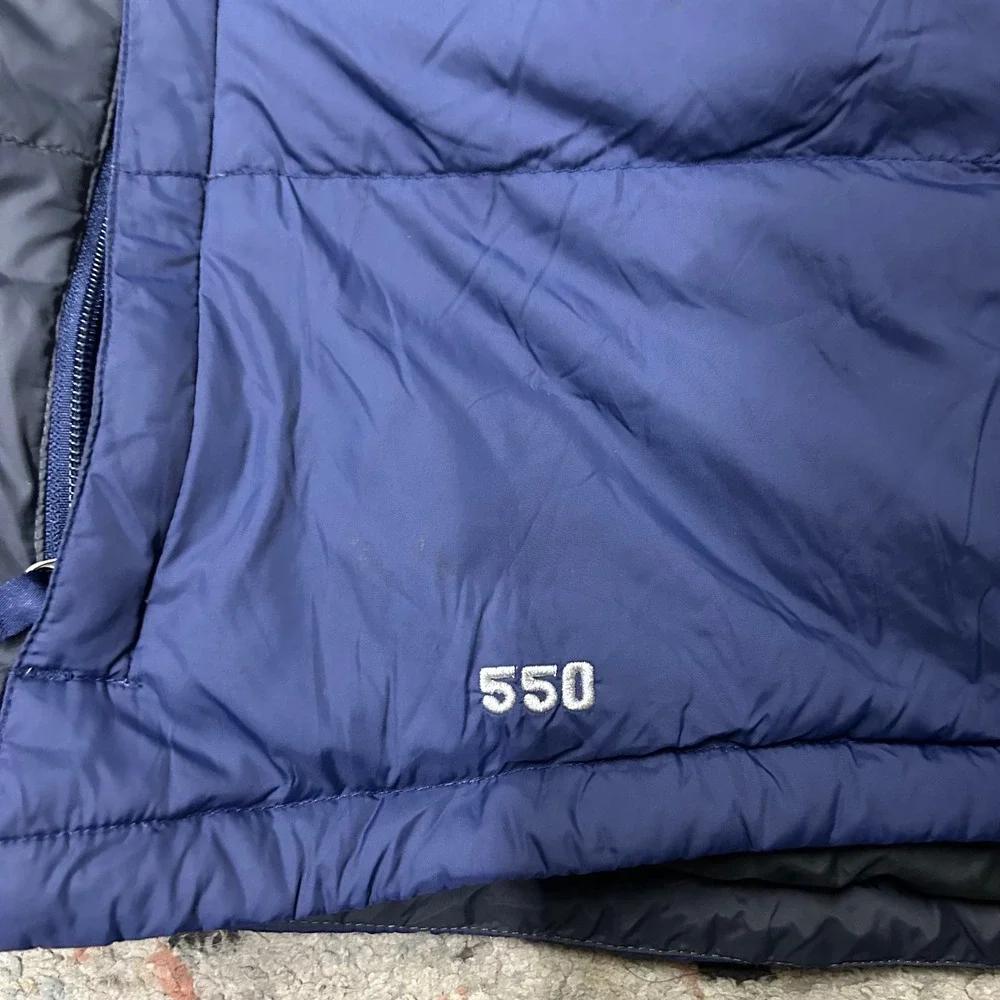 The North Face 550 Down Puffer Vest Mens Large Blue Grey Quilted Full Zip